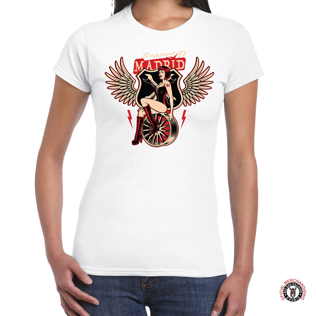 Wings And Wheels Red – Camiseta Premium Mujer Support 81 Madrid