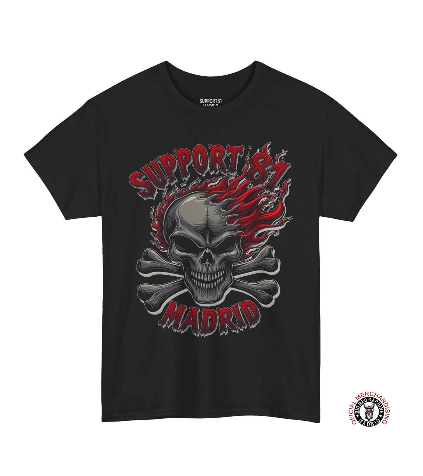 Black Support 81 Madrid Flaming Skull T-Shirt for men