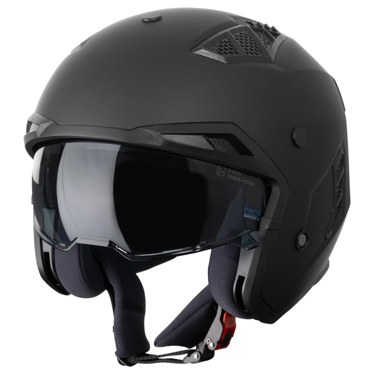 VINZ Shuto Casco Jet con Visera Solar | Casco Streetfighter para Scooter & Moto & Ciclomotor | ECE 22.06 Homologado | En Tamaño XS - XXL | para Hombre y Mujer - Negro Mate