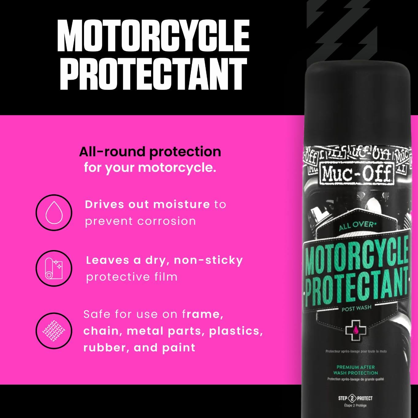 Muc-Off Protector Limpiador de Moto, 500 Ml - Spray de Protección Postlavado Anticorrosivo de Moto - Apto para Todas las Superficies