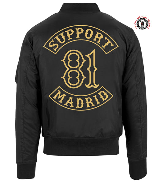 Chaqueta bomber de invierno con bordado de Patch Support 81 en oro champagne