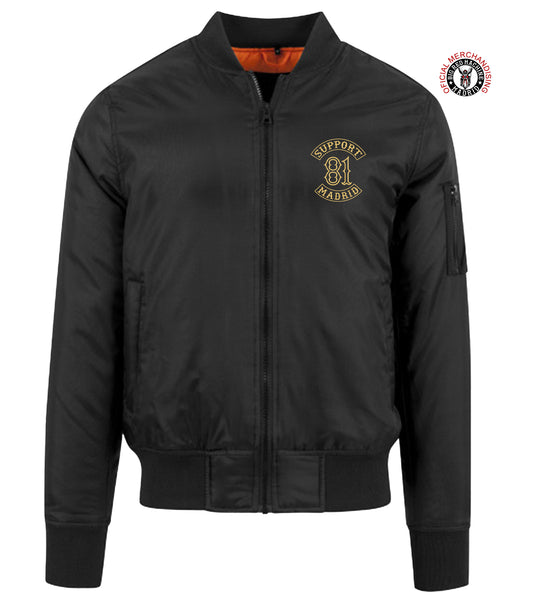 Chaqueta bomber de invierno con bordado de Patch Support 81 en oro champagne