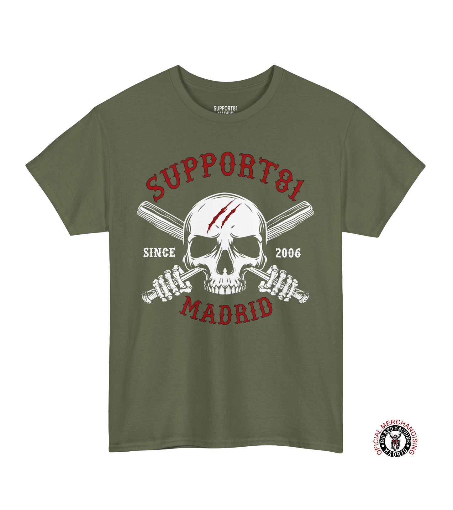 Support 81 Madrid Skull And Crossed Bats T-Shirt, Biker Graphic Tee And Motorcycle Club Shirt Madrid