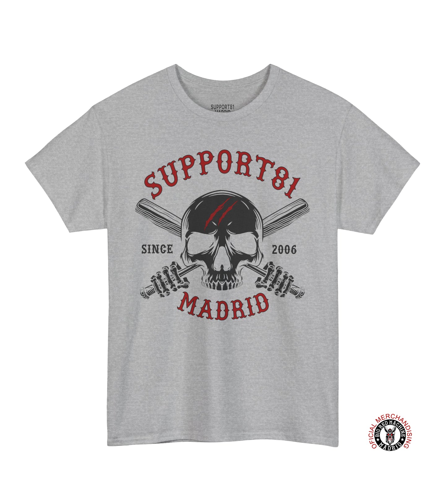 Support 81 Madrid Skull And Crossed Bats T-Shirt, Biker Graphic Tee And Motorcycle Club Shirt Madrid