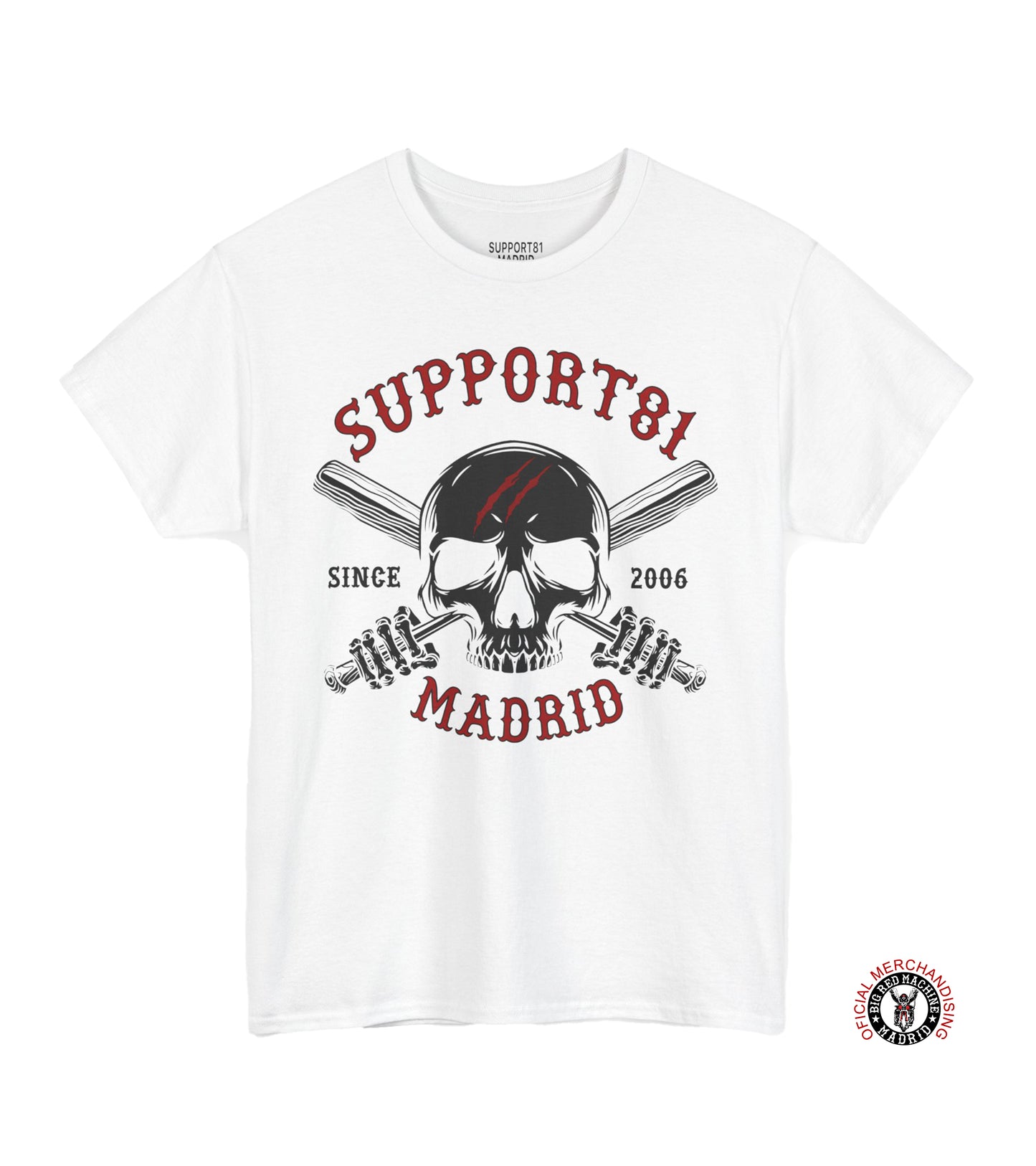 Support 81 Madrid Skull And Crossed Bats T-Shirt, Biker Graphic Tee And Motorcycle Club Shirt Madrid