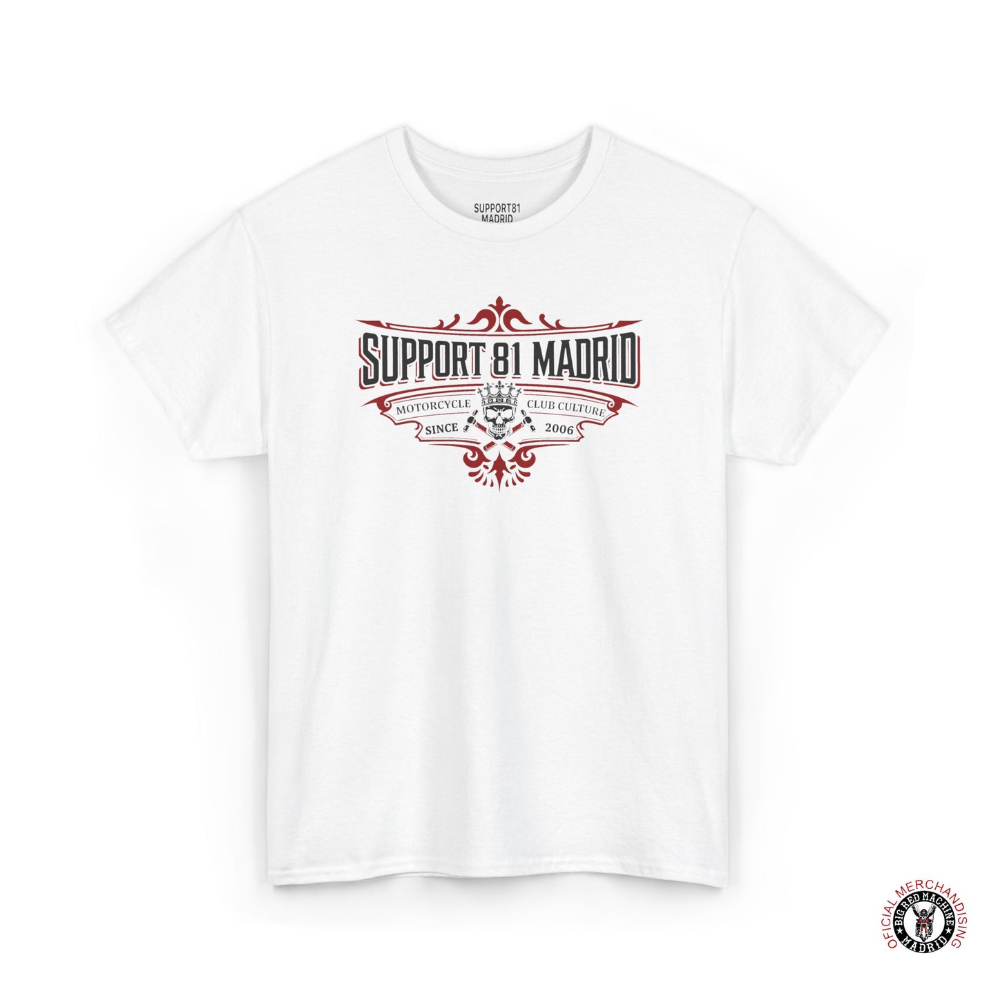 White Support 81 Motorcycle Club Culture T-Shirt - Black And Red Graphic