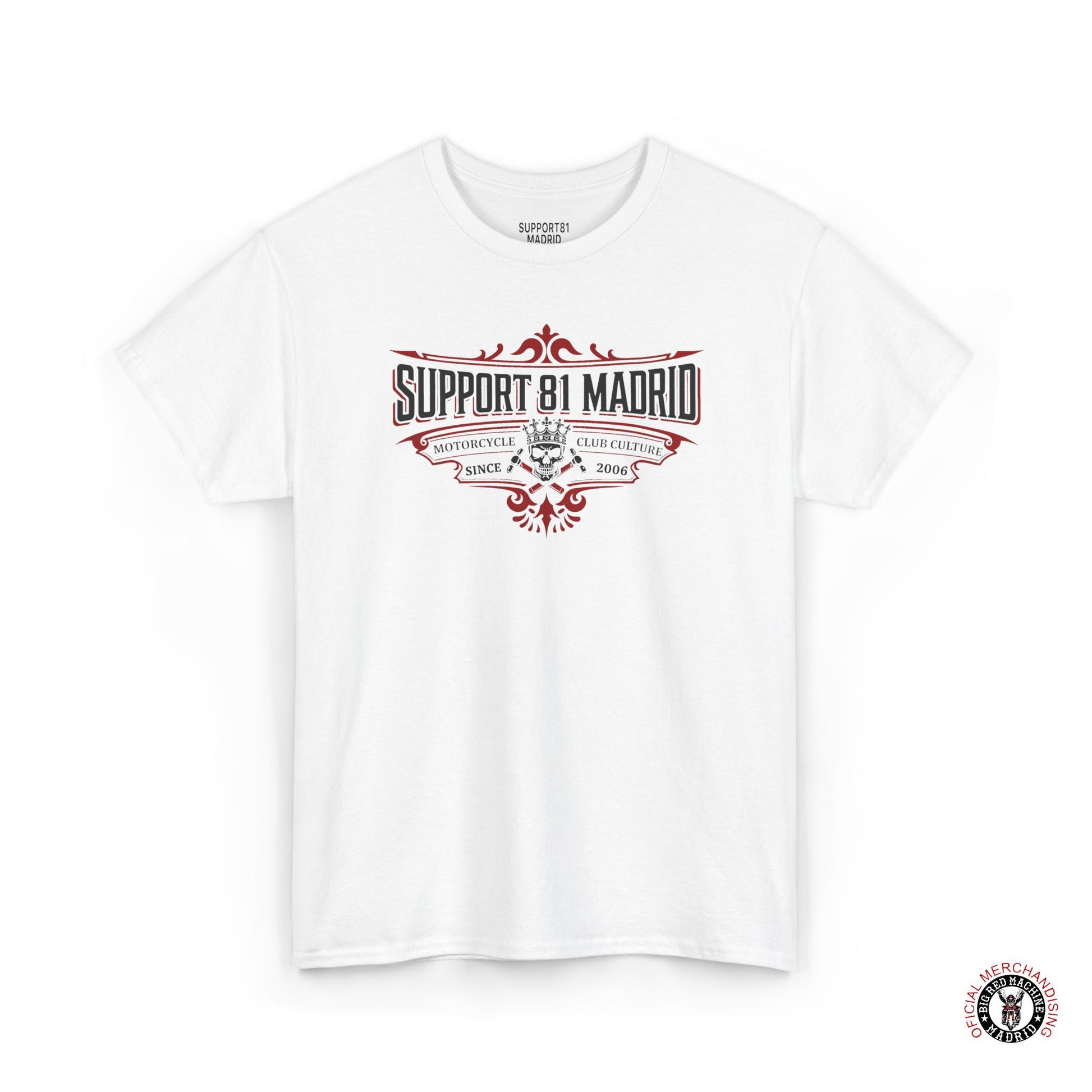 White Support 81 Motorcycle Club Culture T-Shirt - Black And Red Graphic