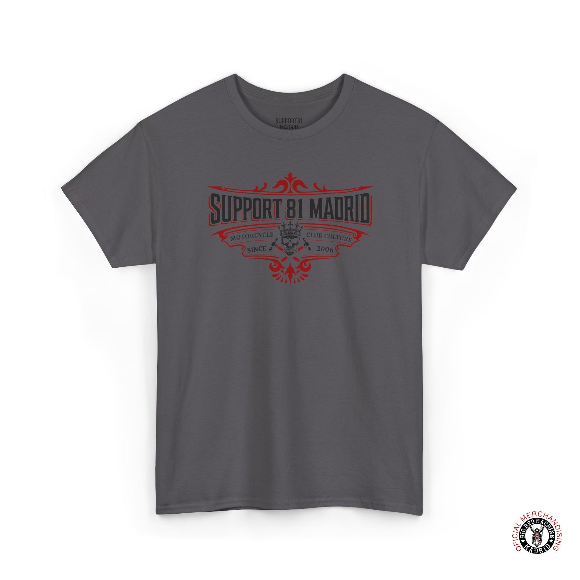 Grey Support 81 Motorcycle Club Culture T-Shirt - Black And Red Graphic