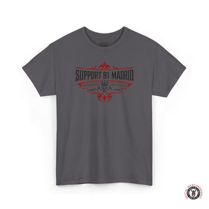 Grey Support 81 Motorcycle Club Culture T-Shirt - Black And Red Graphic