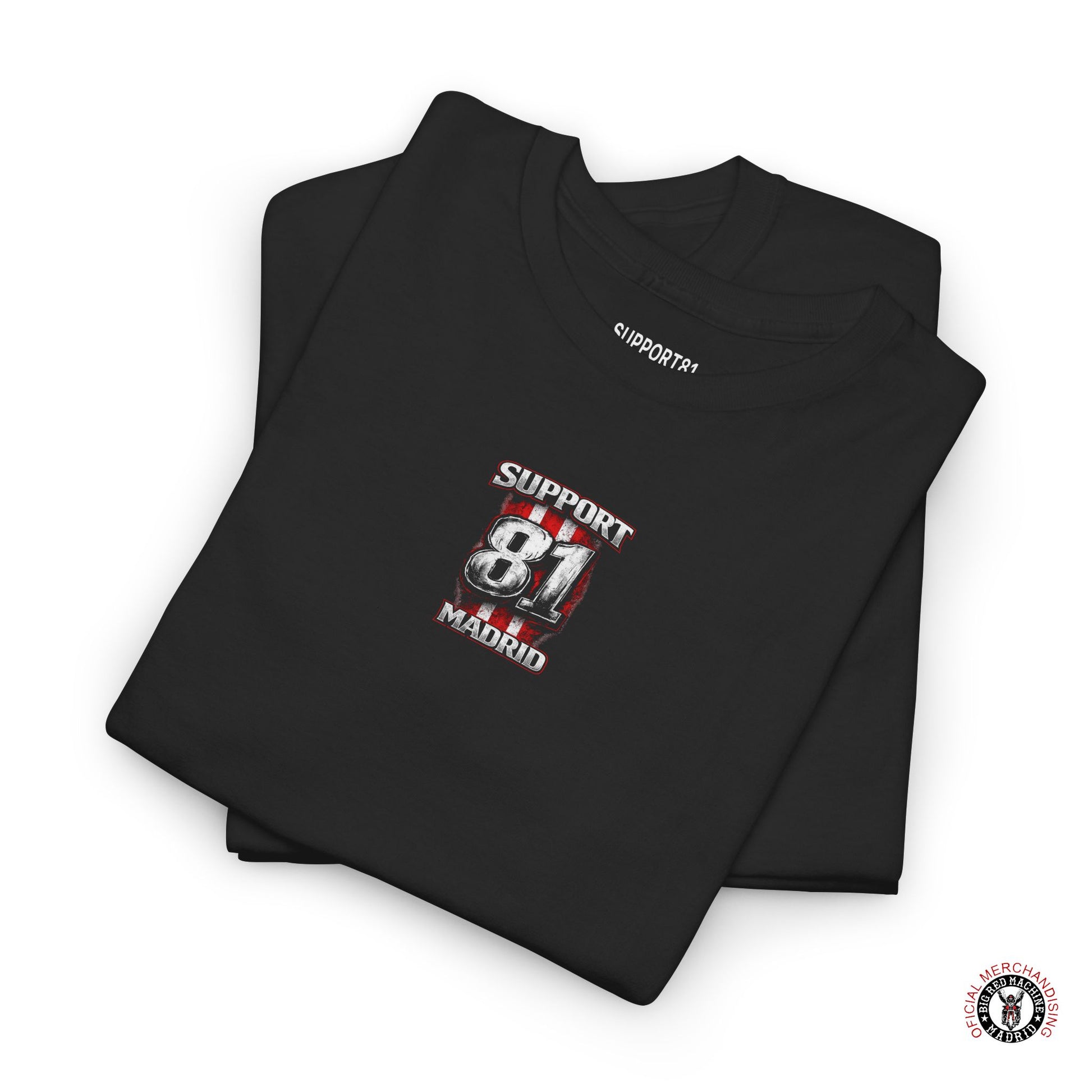 Black support 81 madrid motorcycle t-shirt graphic tee streetwear apparel folded view shown