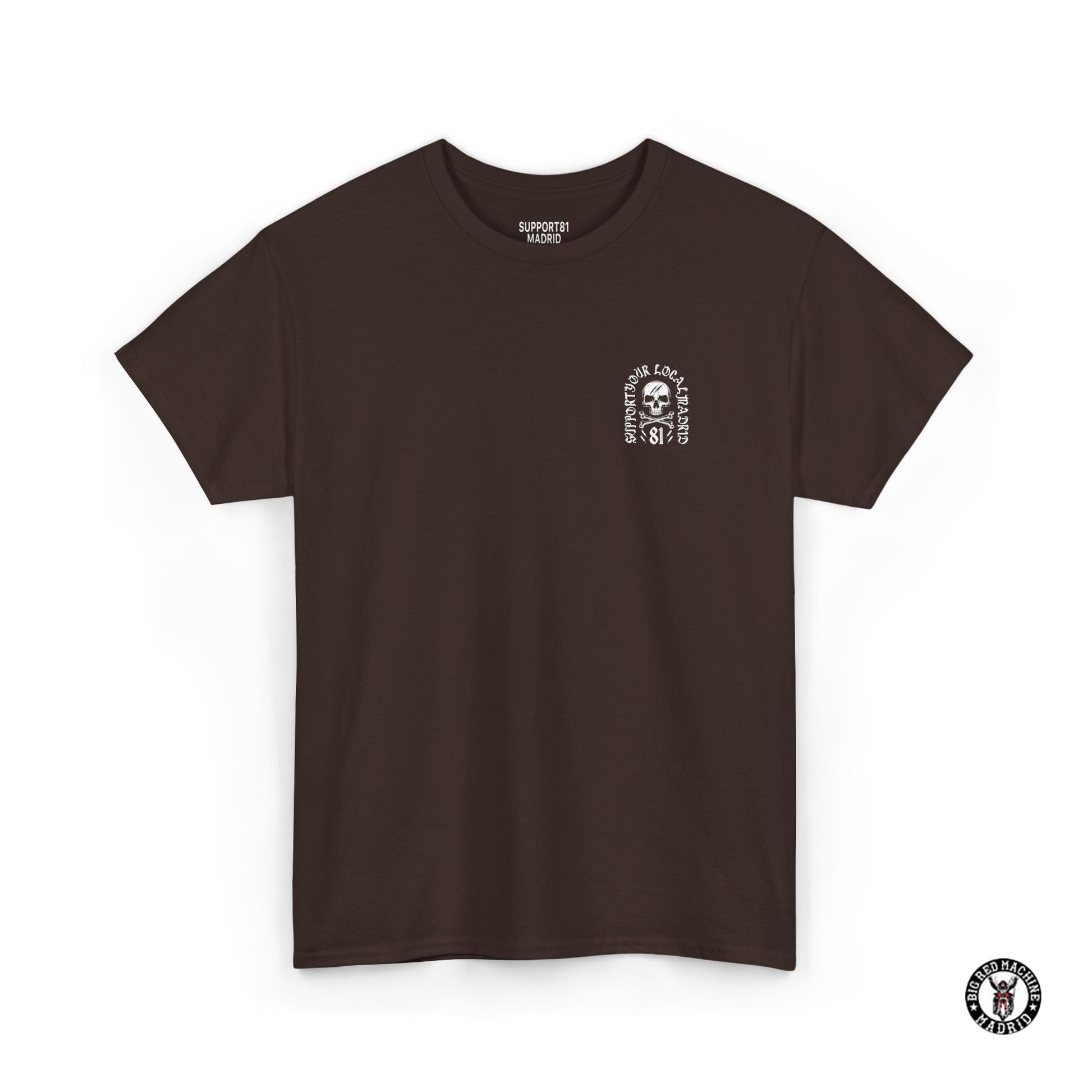 Brown Front Support 81 Skull And Crossbones T-Shirt - White Motorcycle Graphic Tee
