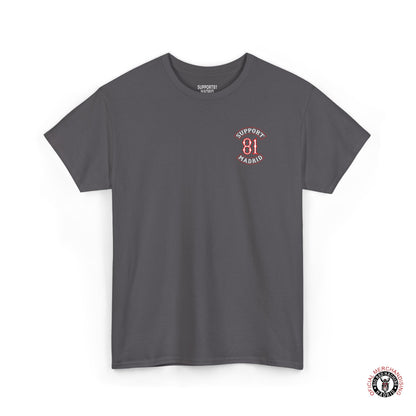 Grey Chest Support 81 Madrid Patch Work T-Shirt Red And White Motorcycle Tee