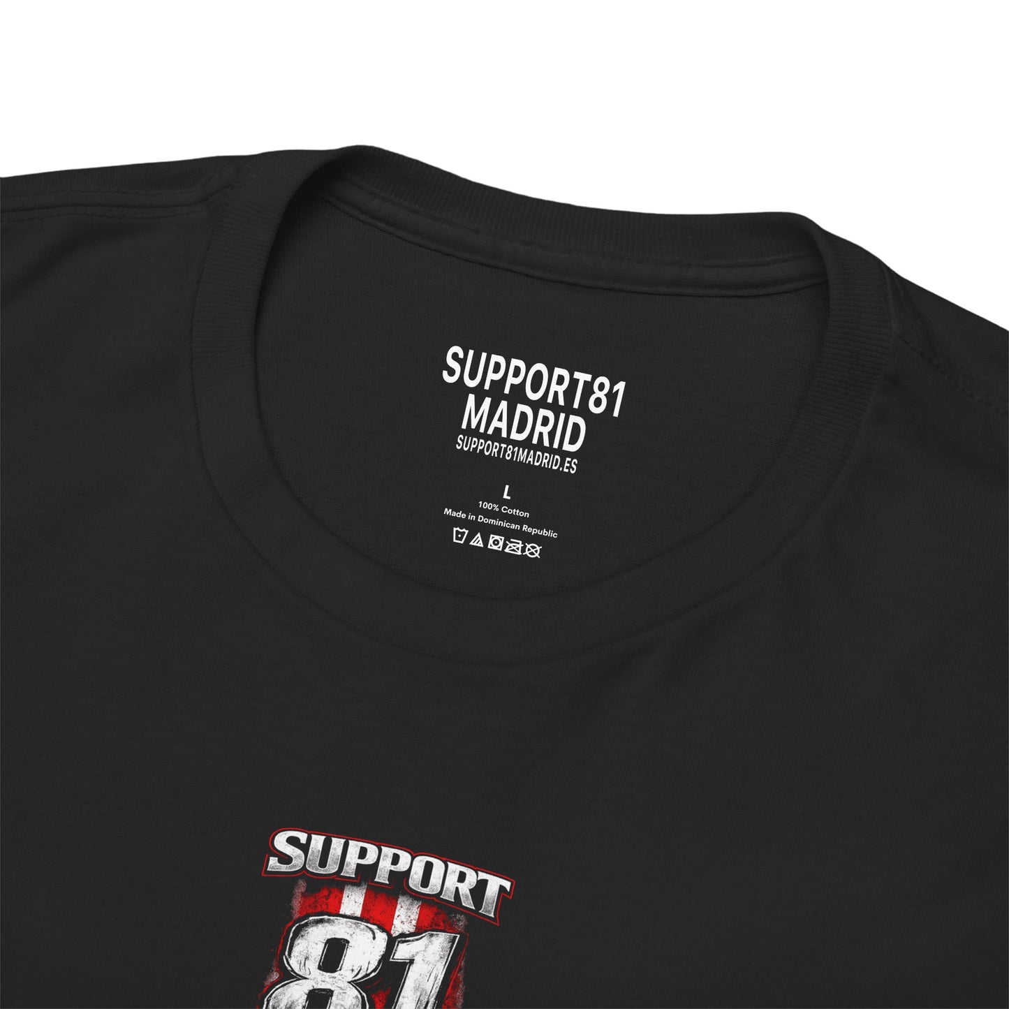 Black support 81 madrid motorcycle t-shirt graphic tee streetwear apparel collar view shown