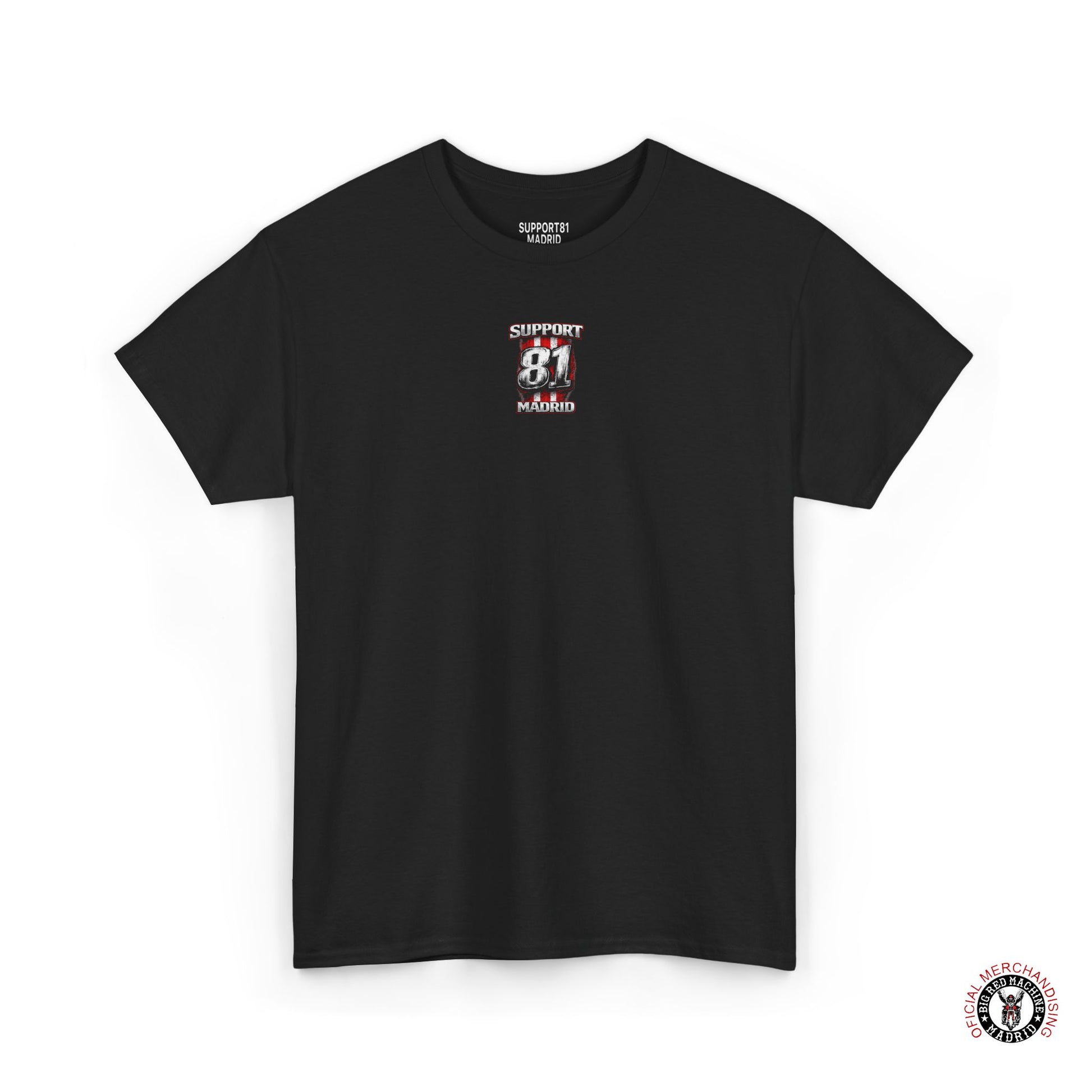 Black support 81 madrid motorcycle t-shirt graphic tee streetwear apparel front view shown