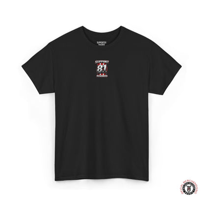 Black support 81 madrid motorcycle t-shirt graphic tee streetwear apparel front view shown