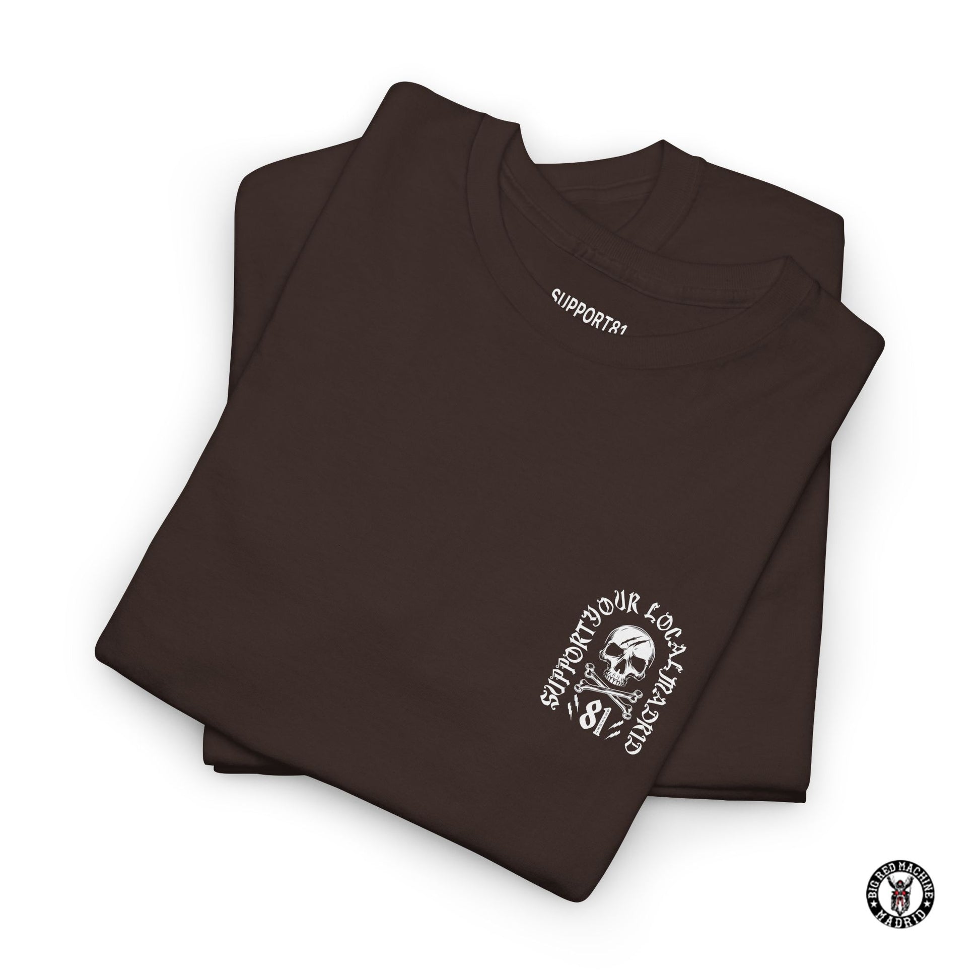 Brown Folded Support 81 Skull And Crossbones T-Shirt - White Motorcycle Graphic Tee