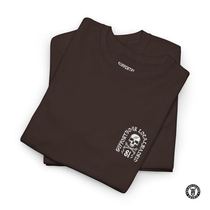 Brown Folded Support 81 Skull And Crossbones T-Shirt - White Motorcycle Graphic Tee