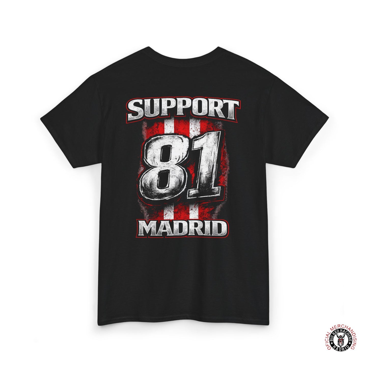 Black support 81 madrid motorcycle t-shirt graphic tee streetwear apparel back view shown