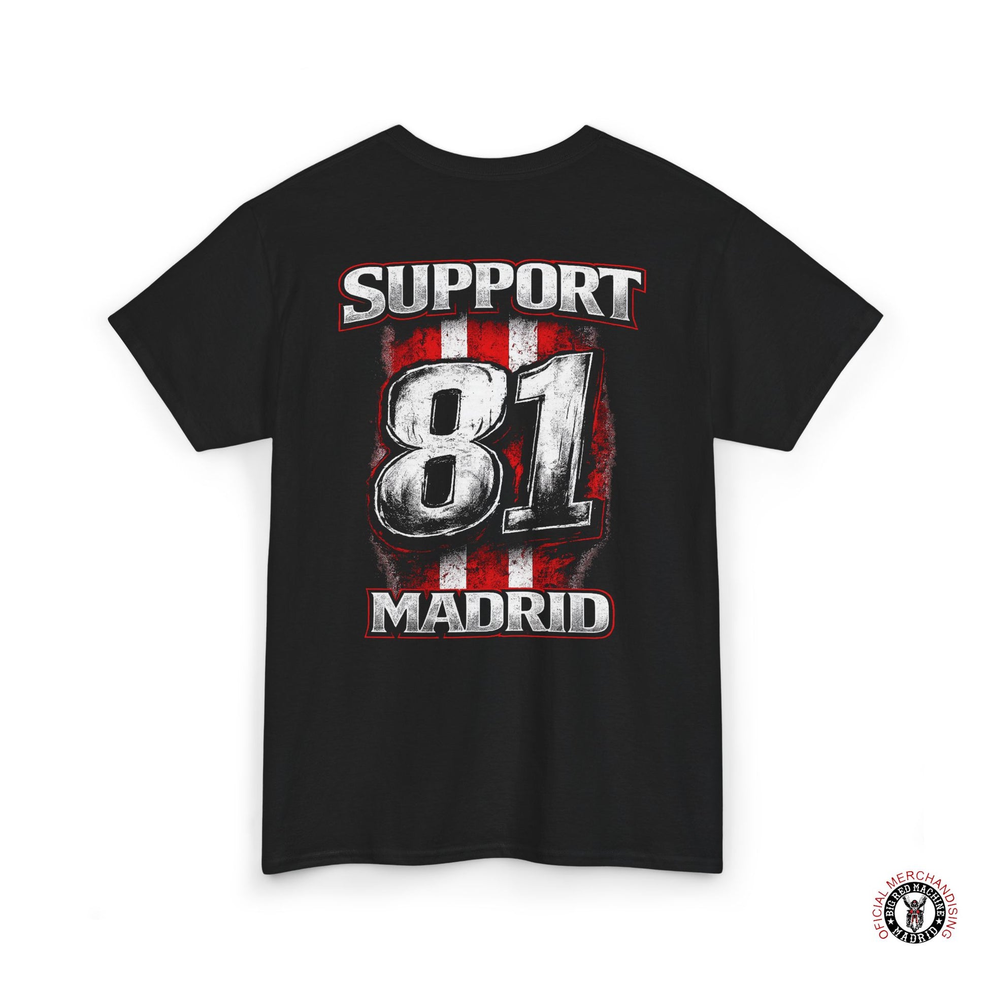 Black support 81 madrid motorcycle t-shirt graphic tee streetwear apparel back view shown