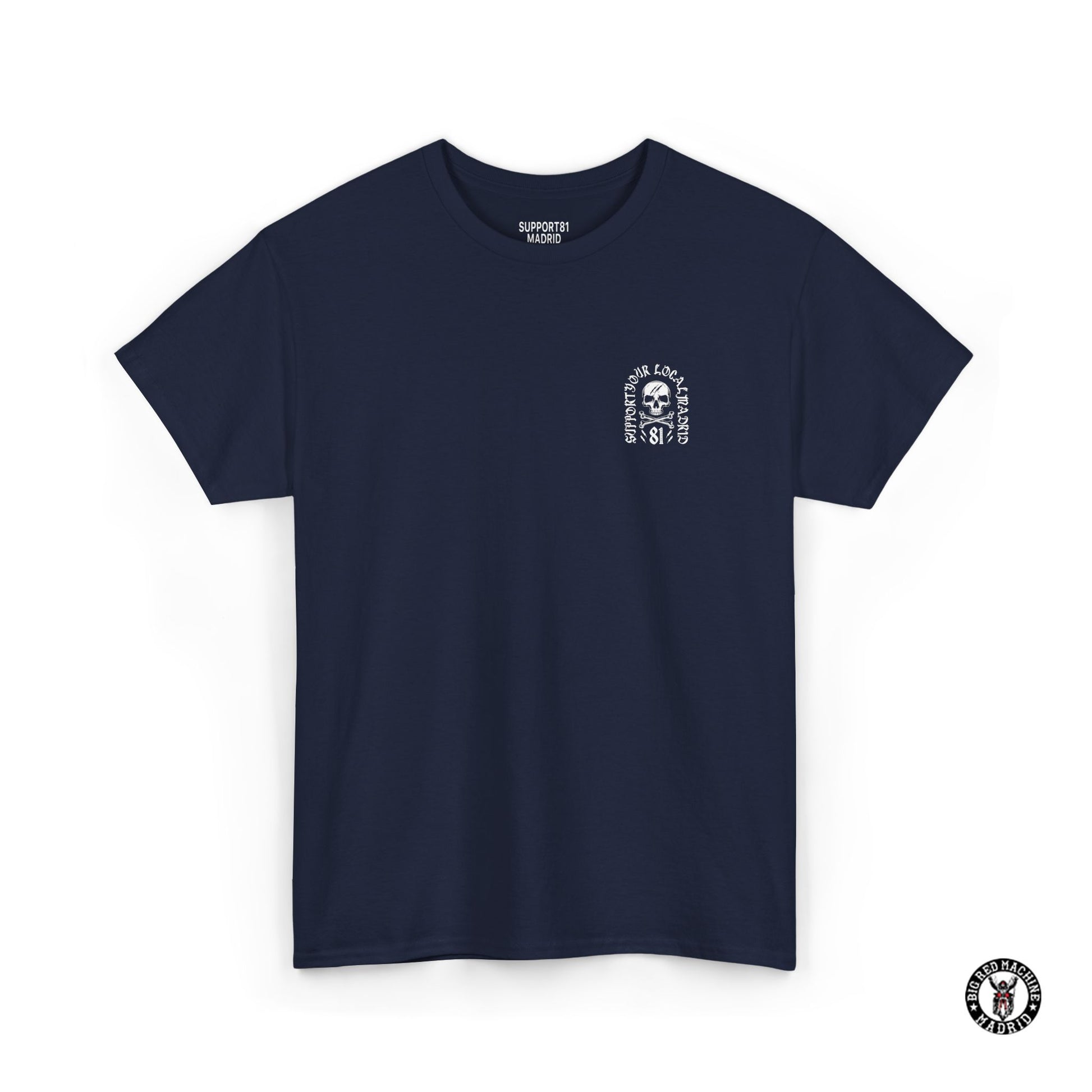 Navy Front Support 81 Skull And Crossbones T-Shirt - White Motorcycle Graphic Tee