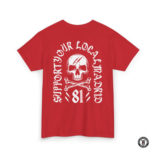 Red Back Support 81 Skull And Crossbones T-Shirt - White Motorcycle Graphic Tee