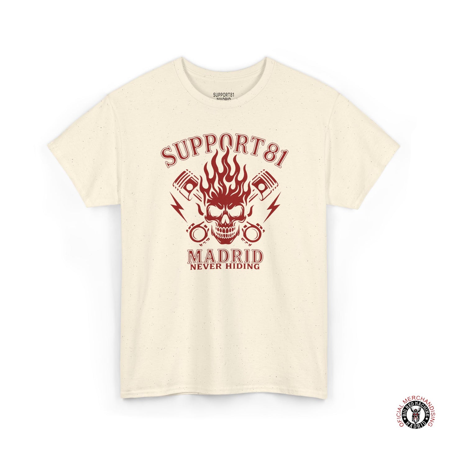 Natural Biker Skull And Flames T-Shirt Support 81 - Motorcycle And Rocker Style Piston Tee