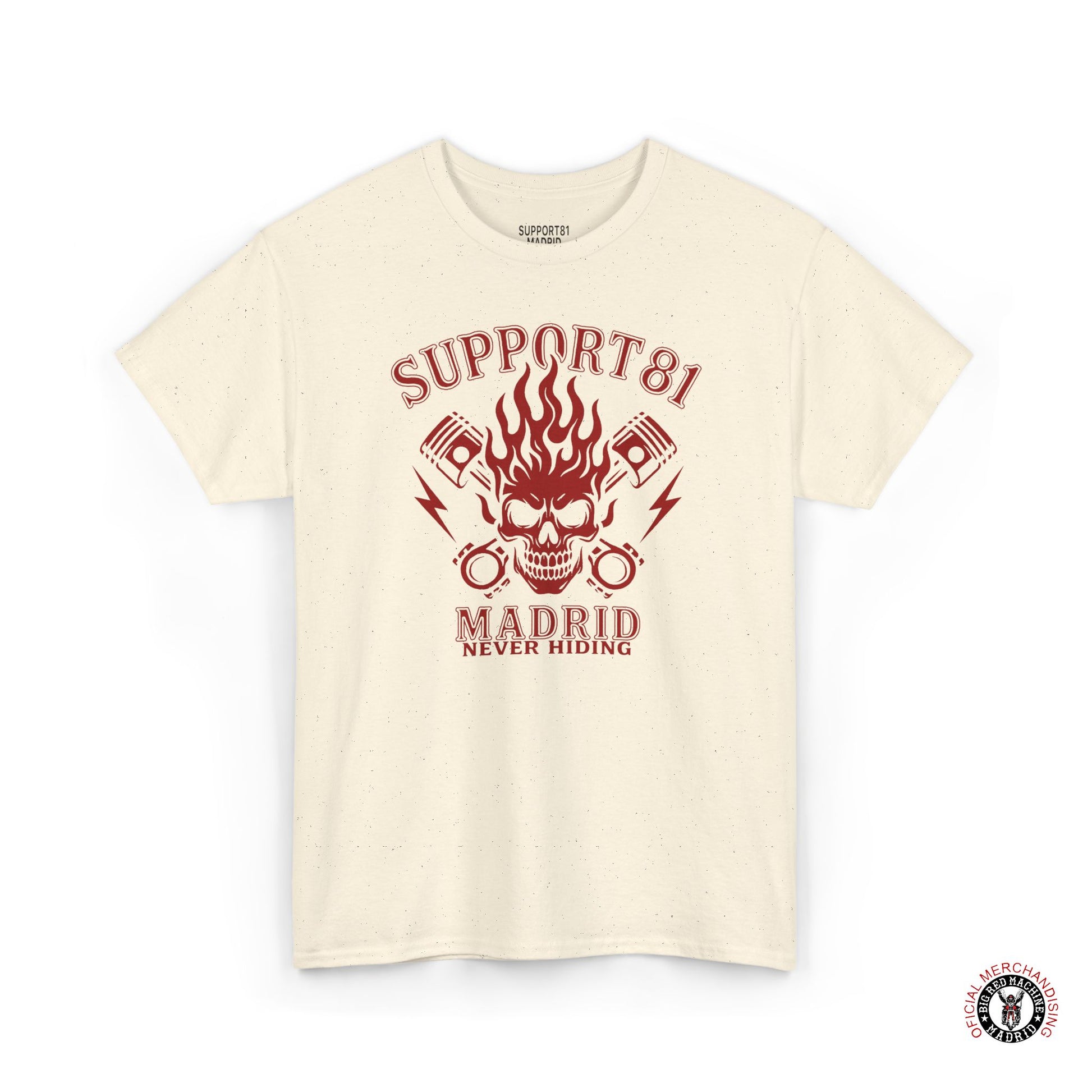 Natural Biker Skull And Flames T-Shirt Support 81 - Motorcycle And Rocker Style Piston Tee