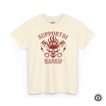 Natural Biker Skull And Flames T-Shirt Support 81 - Motorcycle And Rocker Style Piston Tee