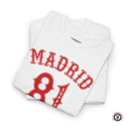 Support 81 Madrid Spain Graphic T-Shirt - Biker Patch Streetwear Tee