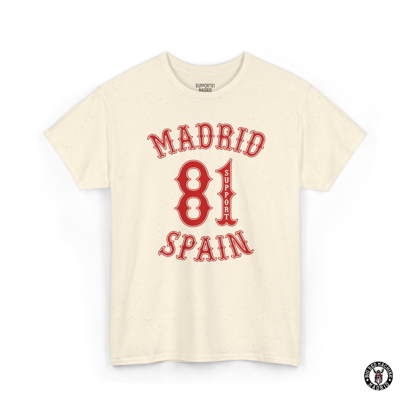 Natural Madrid Support 81 Spain Heavy Cotton Motorcycle T-Shirt - Biker Graphic Tee