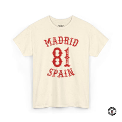 Natural Madrid Support 81 Spain Heavy Cotton Motorcycle T-Shirt - Biker Graphic Tee