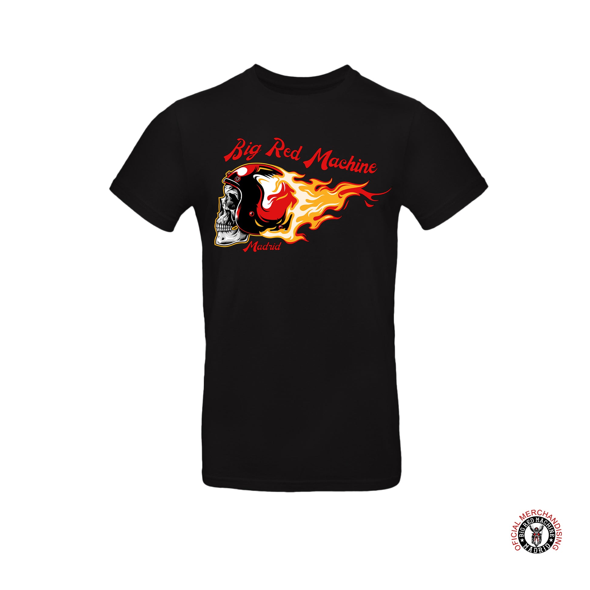 Camiseta de Hombre MC Calavera Casco Llamas Big Red Machine Madrid Negro