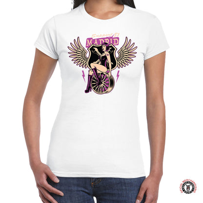 Wings And Wheels Pink – Camiseta Premium Mujer Support 81 Madrid