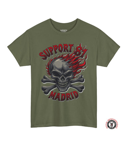 Military Green Support 81 Madrid Flaming Skull T-Shirt for men