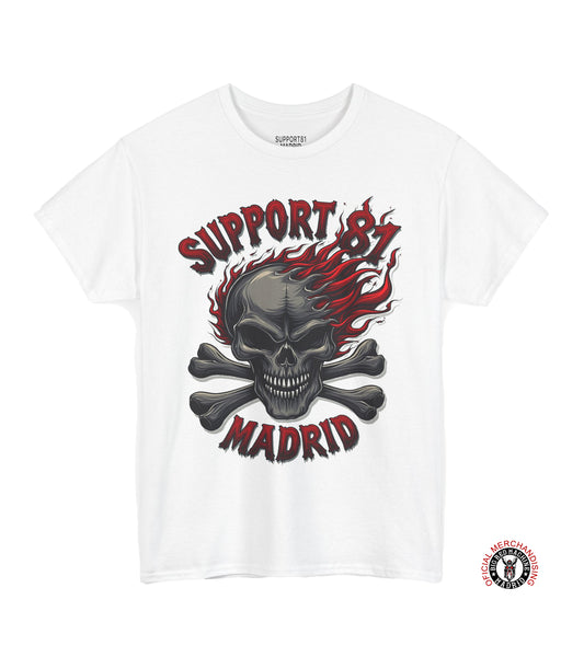 White Support 81 Madrid Flaming Skull T-Shirt for men