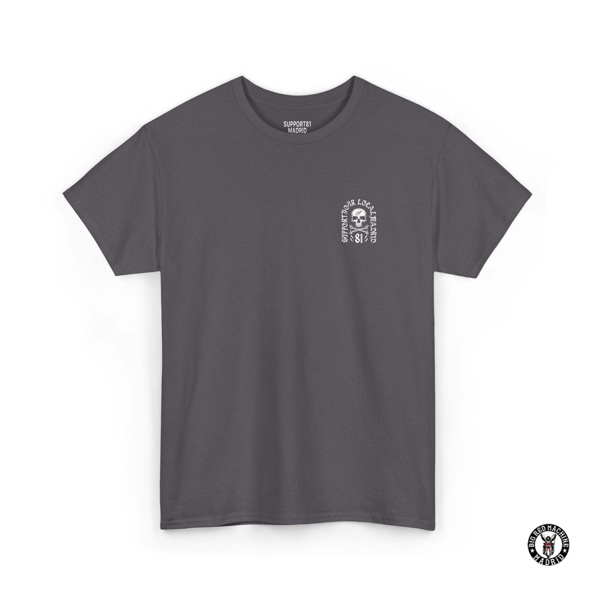 Grey Front Support 81 Skull And Crossbones T-Shirt - White Motorcycle Graphic Tee