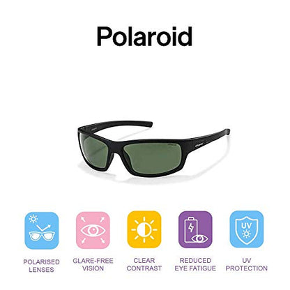 Polaroid P8411S - Gafas de sol rectangulares para hombre, 63 mm, Negro / Verde Polarizado
