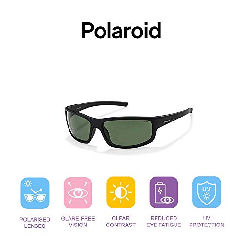 Polaroid P8411S - Gafas de sol rectangulares para hombre, 63 mm, Negro / Verde Polarizado