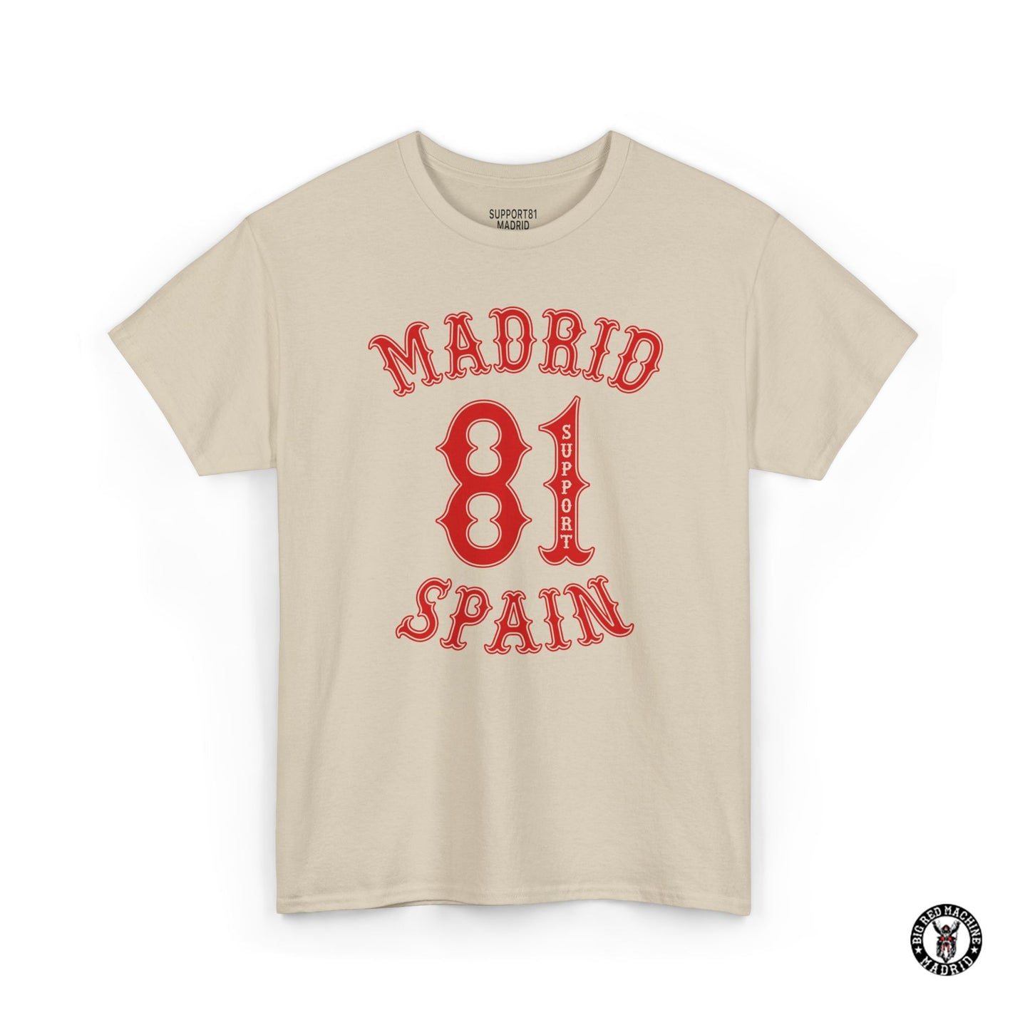 Sand Madrid Support 81 Spain Heavy Cotton Motorcycle T-Shirt - Biker Graphic Tee