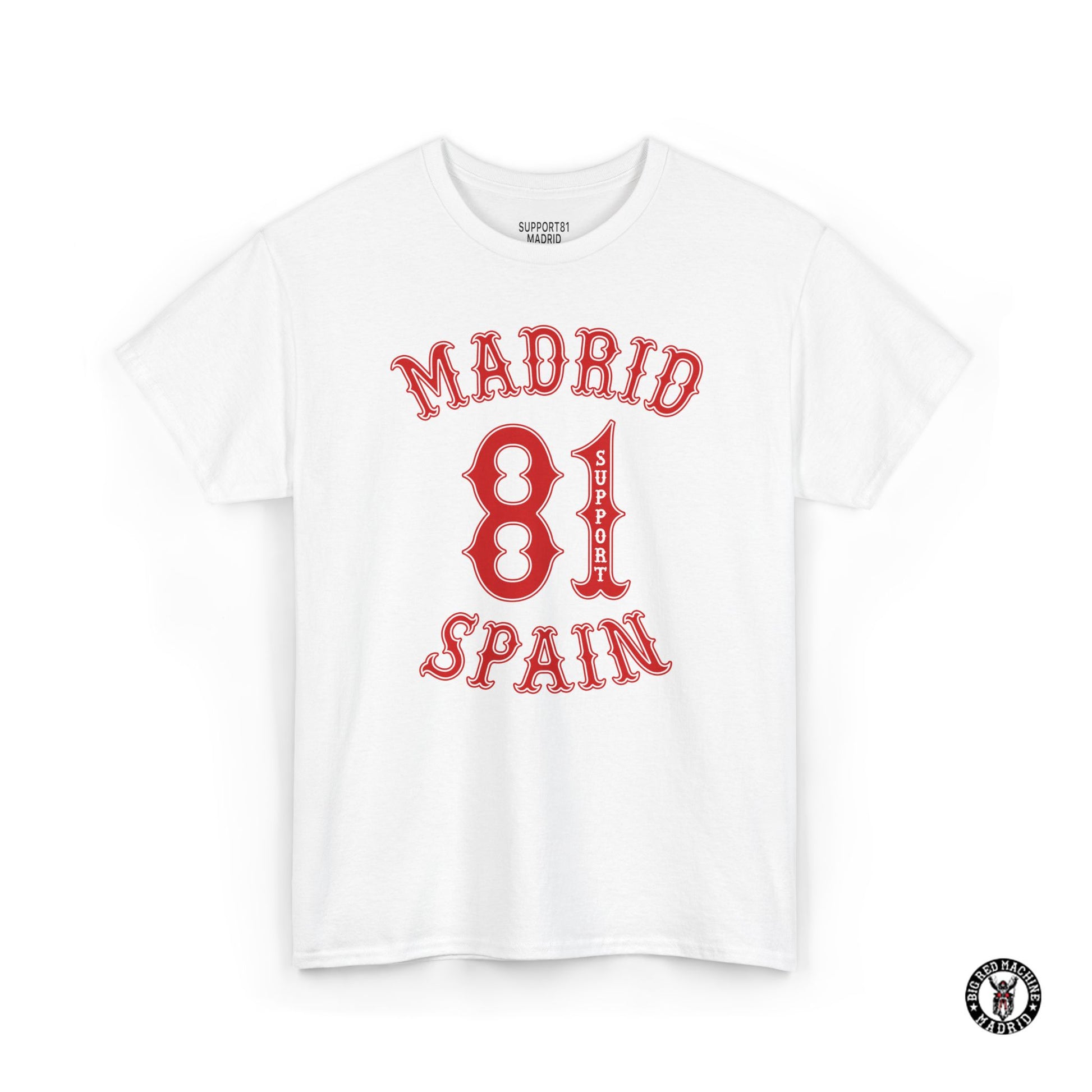 White Madrid Support 81 Spain Heavy Cotton Motorcycle T-Shirt - Biker Graphic Tee