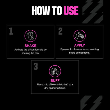 Muc-Off Silicon Shine Abrillantador de Moto de Silicona Líquida, 500 ML - Spray Protector de Moto Abrillantador para un Acabado Luciente - Protege y Ayuda a Prevenir la Adherencia de la Suciedad