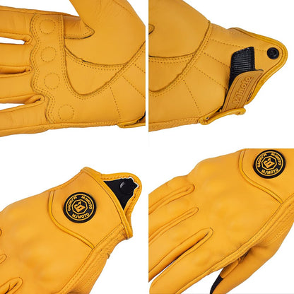 mjmoto Guantes de Moto Clásicos Amarillos de Piel de Cabra con Agujero, para Verano, Ciclismo, Equitación, Guantes Protectores para Motociclistas (Yellow, L)