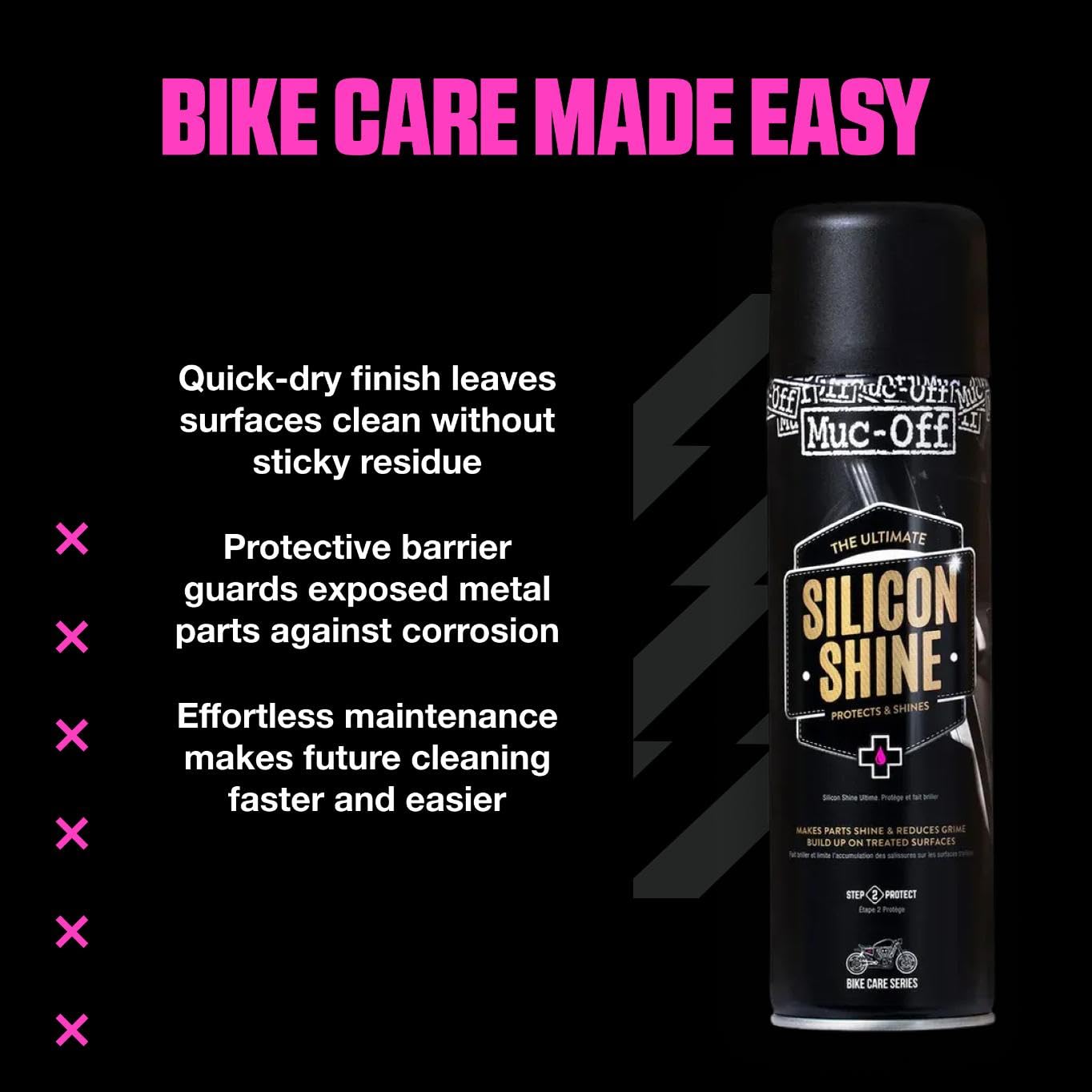 Muc-Off Silicon Shine Abrillantador de Moto de Silicona Líquida, 500 ML - Spray Protector de Moto Abrillantador para un Acabado Luciente - Protege y Ayuda a Prevenir la Adherencia de la Suciedad
