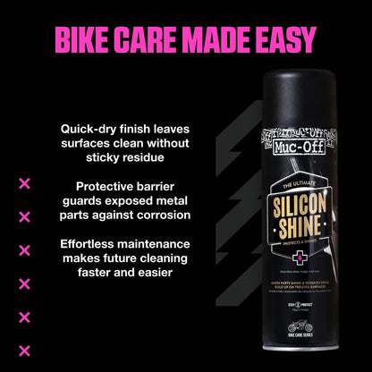 Muc-Off Silicon Shine Abrillantador de Moto de Silicona Líquida, 500 ML - Spray Protector de Moto Abrillantador para un Acabado Luciente - Protege y Ayuda a Prevenir la Adherencia de la Suciedad