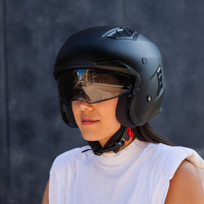 VINZ Shuto Casco Jet con Visera Solar | Casco Streetfighter para Scooter & Moto & Ciclomotor | ECE 22.06 Homologado | En Tamaño XS - XXL | para Hombre y Mujer - Negro Mate