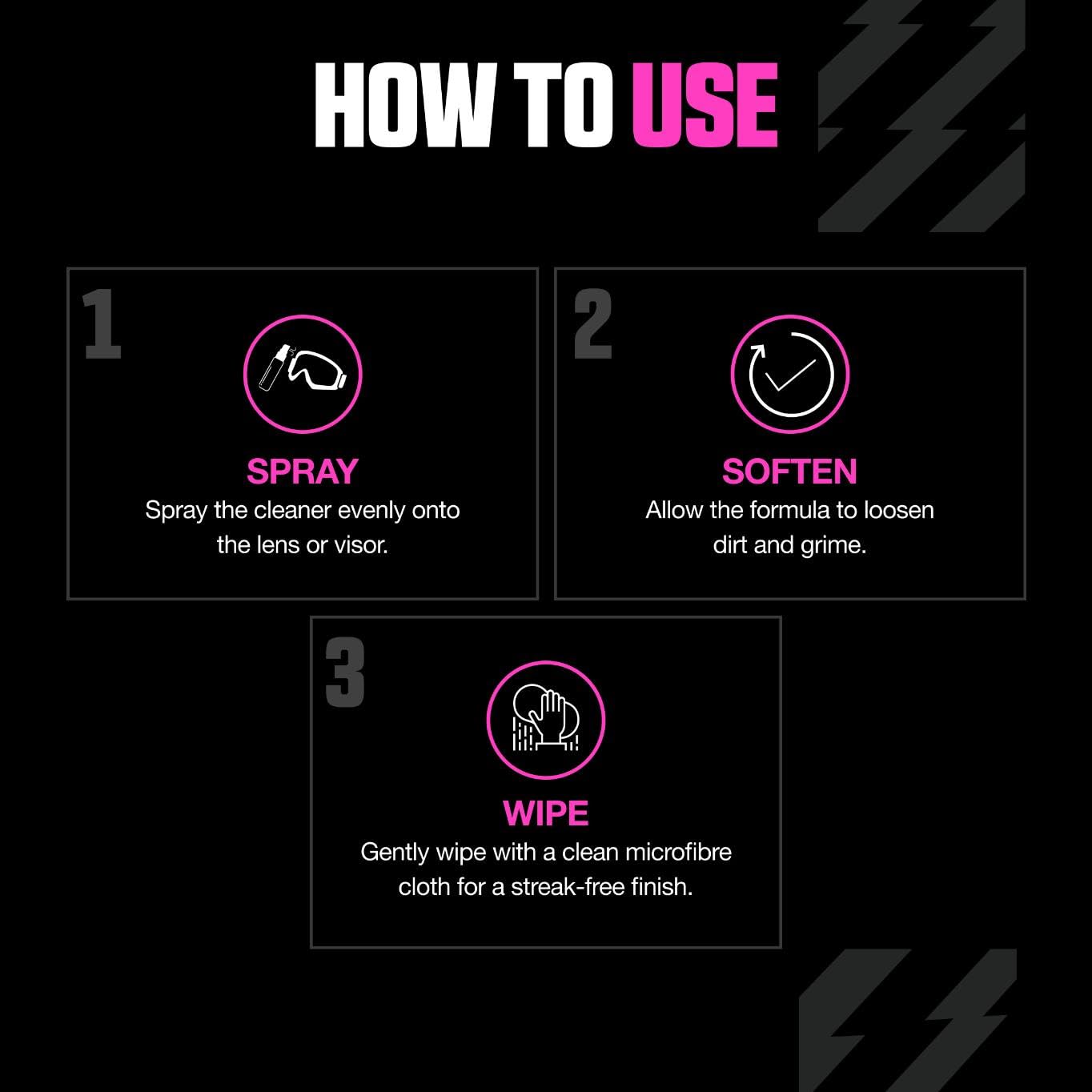 Muc-Off Limpiador de Casco, Visera y Gafas de Ciclismo, 250 Ml - Spray de Limpieza Biodegradable y Antibacteriano para Casco de Bicicleta, Casco de Moto y Gafas