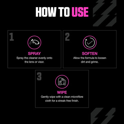 Muc-Off Limpiador de Casco, Visera y Gafas de Ciclismo, 250 Ml - Spray de Limpieza Biodegradable y Antibacteriano para Casco de Bicicleta, Casco de Moto y Gafas