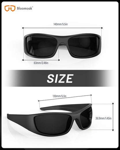 Bloomoak Gafas de sol polarizadas negras con lentes súper oscuras | Gafas de sol deportivas envolventes unisex | UV400 | CAT 4 | Para fotofobia (ojos sensibles)