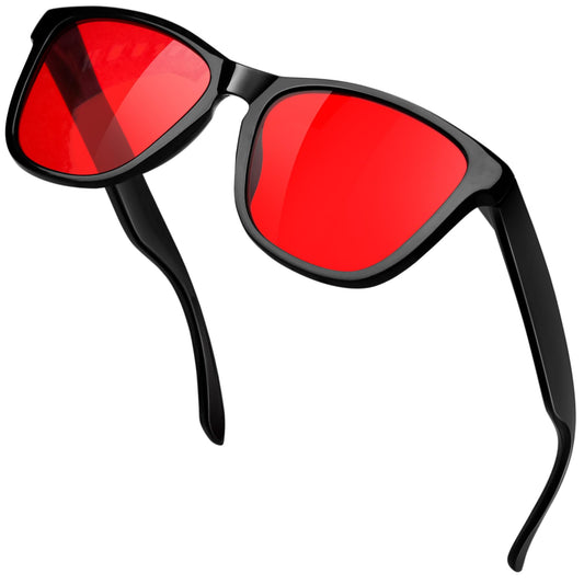 KANASTAL Gafas Luz Azul Rojo Hombre Mujer Filtro Azul Gaming Ordenador Pantallas Dormir Bloqueadoras Red Light Glasses - Montura Negras Con Lentes Rojas