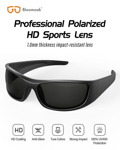 Bloomoak Gafas de sol polarizadas negras con lentes súper oscuras | Gafas de sol deportivas envolventes unisex | UV400 | CAT 4 | Para fotofobia (ojos sensibles)